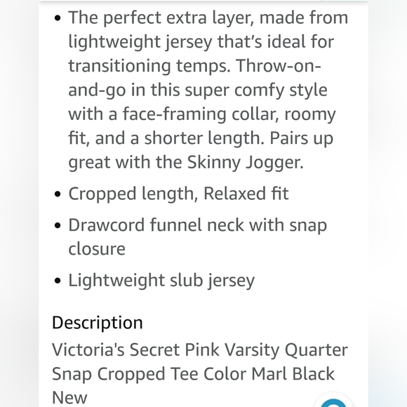 Large LOVE PINK cropped long sleeve pull over jacket NWT - Picture 6 of 7